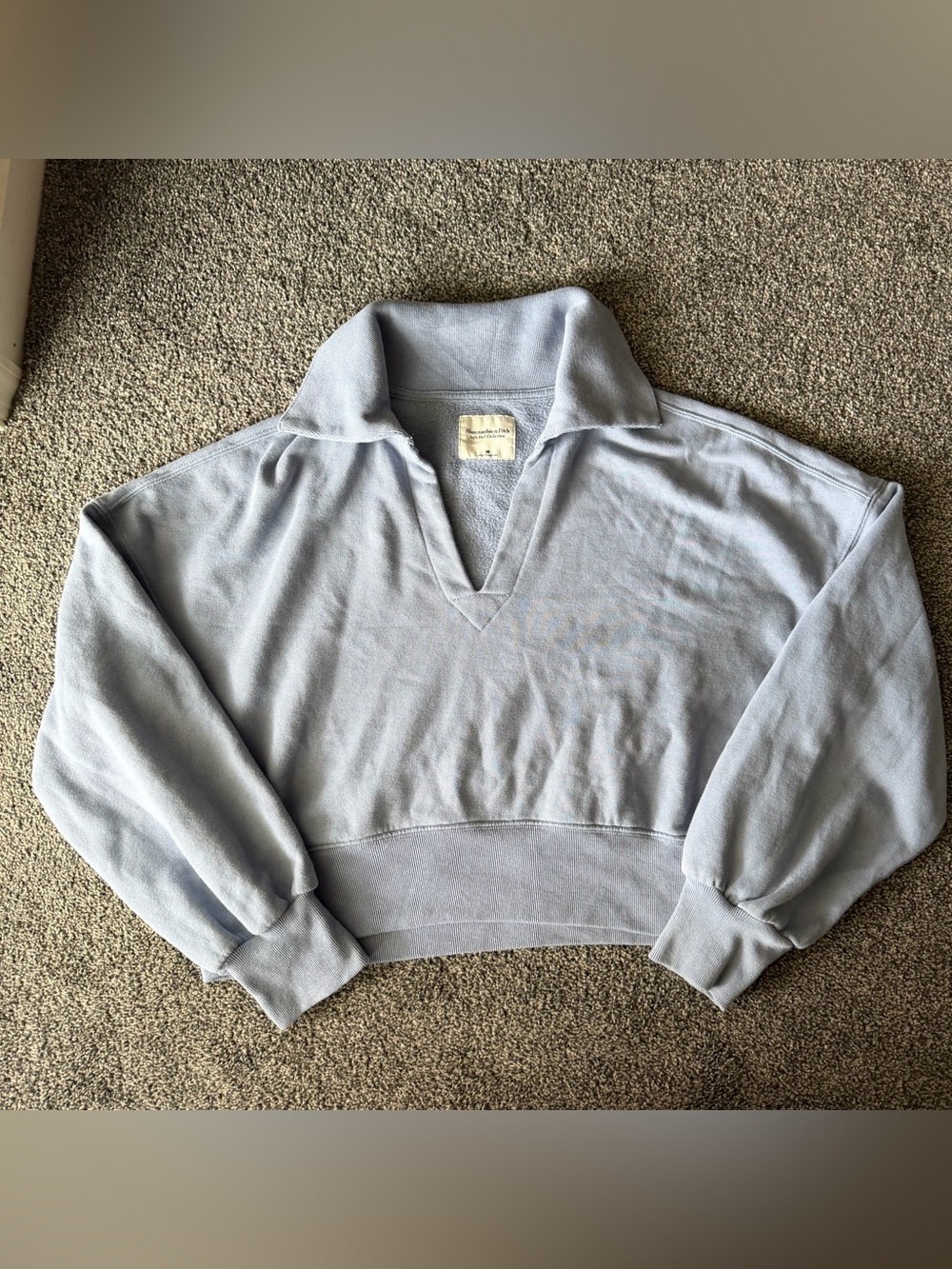 Abercrombie & Fitch Dusty Blue Collared V-Neck Cropped Pullover